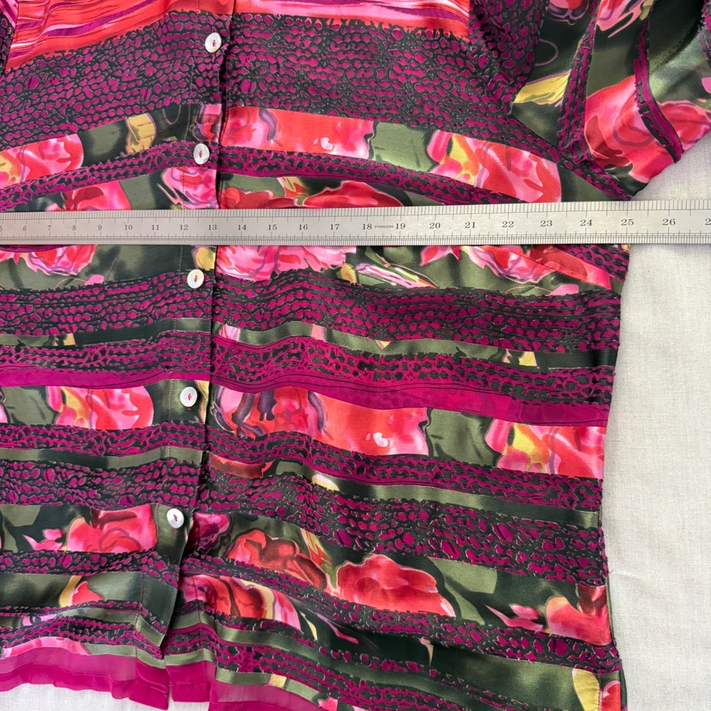 Coldwater Creek Blouse Size 2X Floral Striped Silk Rayon Semi-Sheer Button Down - Picture 7 of 12